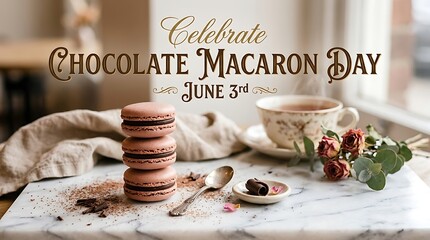 Chocolate macaron day june 3rd celebration card with chocolate, celebration