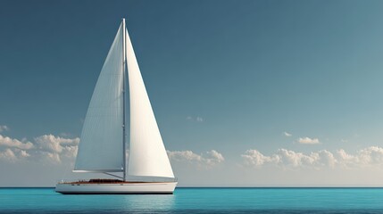 Fototapeta premium Elegant sailing yacht with white sails glides across deep turquoise Mediterranean waters. Ultra-realistic scene exudes luxury, clarity, and aspirational travel vibes.