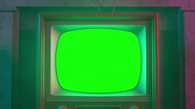 Slow Zoom-In on Large Smart TV with Chroma Key Green Screen in Modern Penthouse Apartment with City View, Full HD Stock Footage