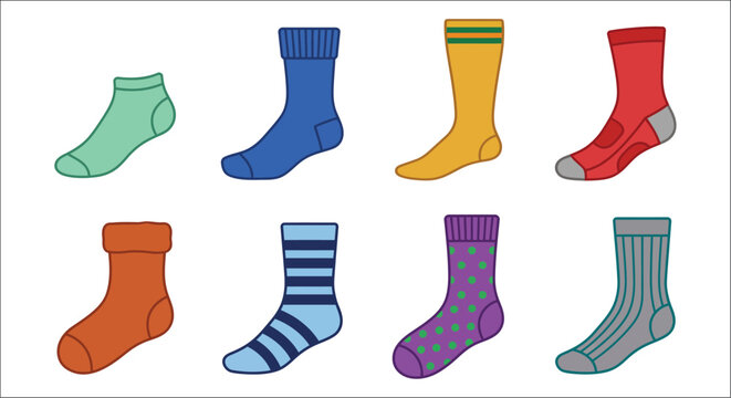 Colorful socks collection flat vector illustration on a white background footwear hosiery