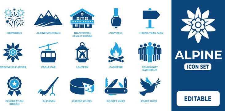 Alpine Culture and Mountain Heritage Icon Set