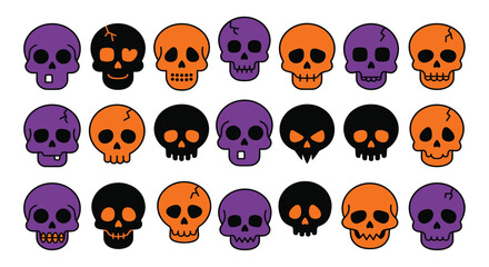 Obraz premium Assorted Skull Illustrations In Purple Orange And Black Vector Graphic Collection skulls