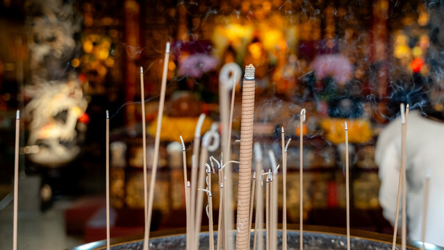 Incense sticks at Yuanbao Temple in Taichung, Taiwan