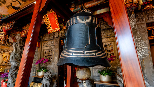 Ornate bell in Yuanbao Temple, Taichung, Taiwan