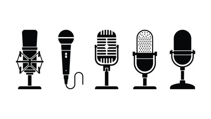 Collection of various microphones on stands for recording and broadcasting purposes © Artist hub