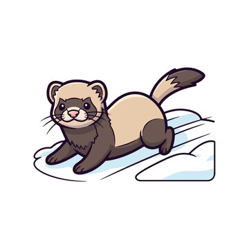 Playful ferret creature with soft brown fur gracefully slinks across a smooth snowy surface presenting a charming animated character suitable for whimsical designs and childrens media evoking