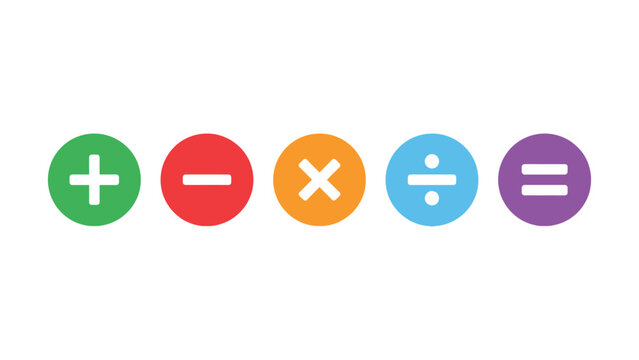 Colorful mathematical operation symbols on white background