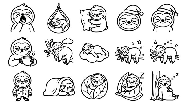 Cute Sloth Character Collection: Sleepy & Relaxed Poses