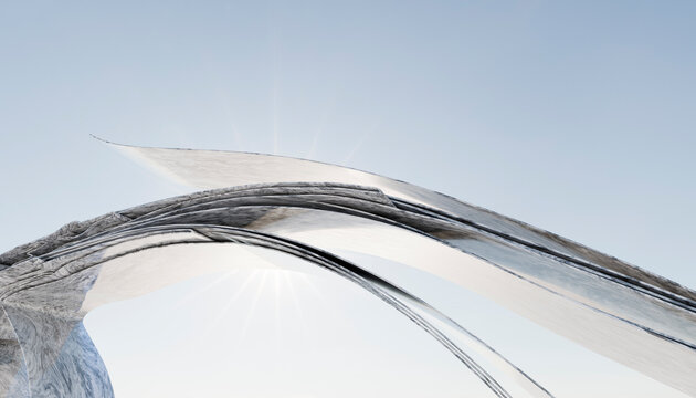 Abstract marble strips arch in clean sky 3D render art