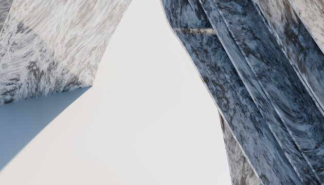 Abstract marble slabs framing empty center