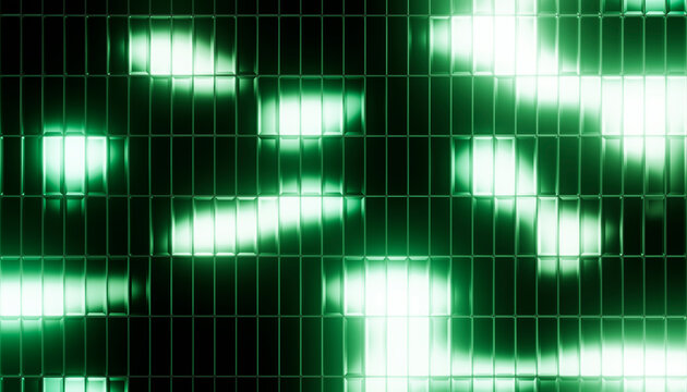 Greenish crystal render with glowing mosaic grid background