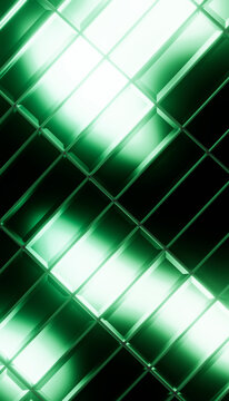 Abstract greenish crystal grid render with glowing light