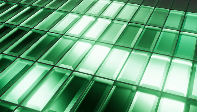 Greenish crystal grid render with glossy geometric tiles