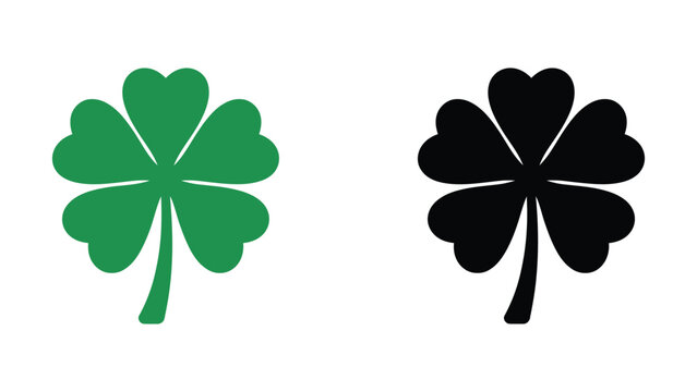 Green and black four leaf clover icons on white background