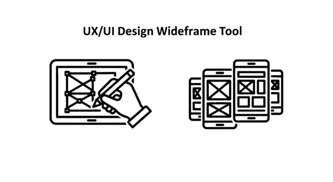 Ui design wireframe tool icons with wireframe prototyping interface experience templates software creative illustration graphics