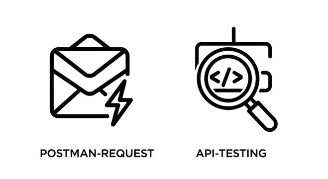 Postman request and api testing icons with software development programming computer internet technology electronics communication application