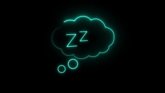 Glowing neon line Sleepy icon isolated on black background. Sleepy zzz talk bubble. 4K Video motion graphic animation.