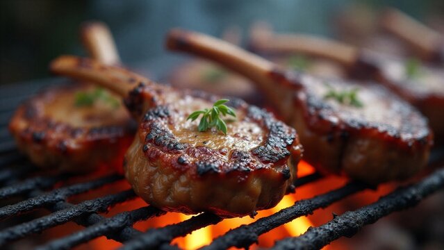 Photorealistic grilled lamb ch