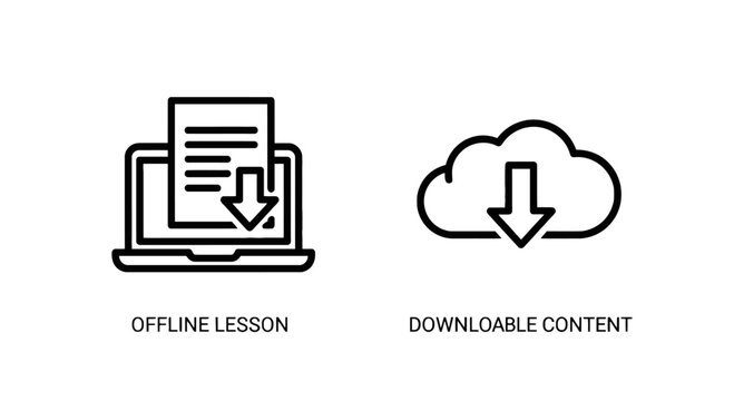 Offline lesson and downloadable content icons with e learning downloadable education learning e-learning material resource training information