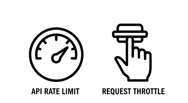 Api rate limit and request throttle icons with api management api design api integration api documentation api testing api security api analytics