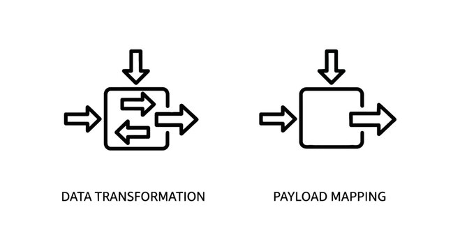 Data transformation and payload mapping process illustration with data flow data input data output technical diagram digital transformation