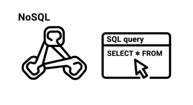 No sql database concept with sql query example illustration database management data query database technology data storage information technology