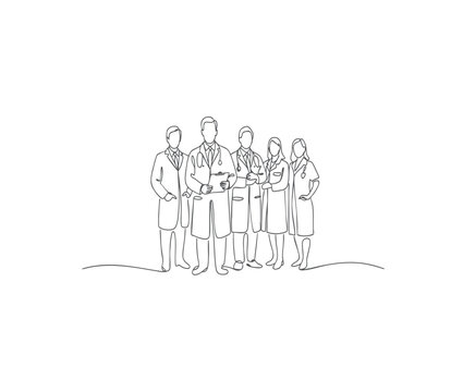 stract continuo Abus line art of hospital staff teamwork and medical care.