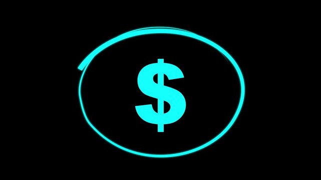 Hand-drawing oval frame circle animation black background, circle highlights with dollar icon, Animated red circle drawn, marker pen style, Red circle spotted with arrow highlight concept.