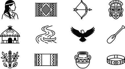 Set of indigenous culture and native american tribal icons. © artho 