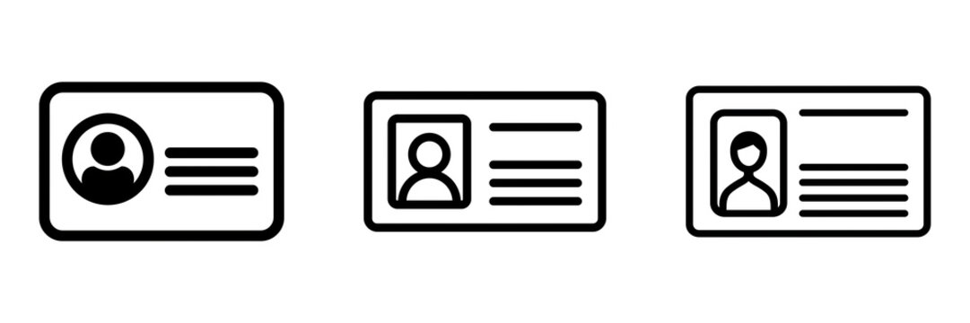 Set of Identity card icon logo vector design template, clean modern badge symbol with portrait placeholder and information lines on transparent png background. Ai generated