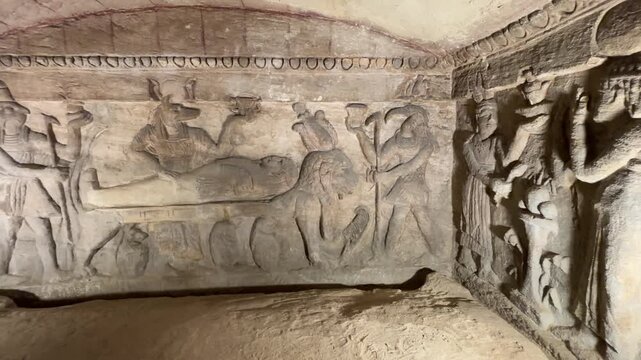 A view of the Kom es-Shoqafa Catacombs in Alexandria, Egypt.