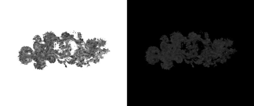 Abstract black ink splash on white background, dark smoke cloud texture, monochrome fluid paint swirl, artistic ink drop design element