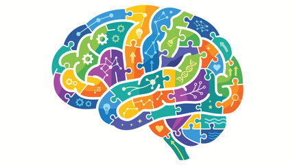 Naklejka premium Human Brain Made of Colorful Puzzle Pieces Concept of Mental Health and Intelligence