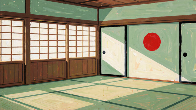 karate kudo dojo interior with tatami mats and traditional sliding doors