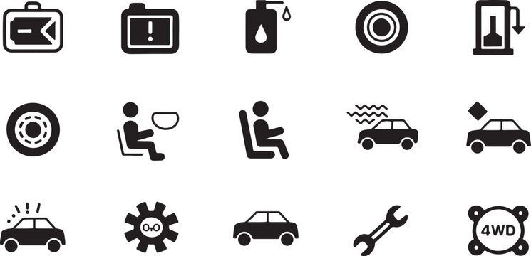 Automotive Service Line Icon Set with Car Repair Garage and Maintenance Symbols
