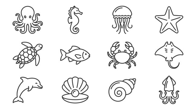 Ocean Life Icons: Marine Animals and Sea Creatures Collection