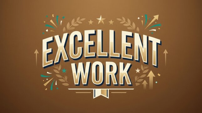 Excellent Work Typography Badge with Vintage Retro Style on Brown Background