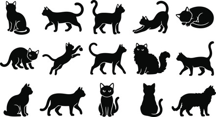 Fototapeta premium Black Cat Halloween Silhouette Collection Isolated