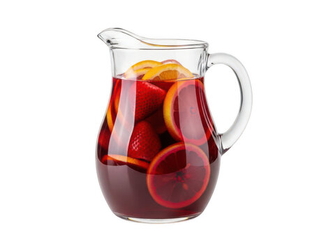 A glass pitcher of fresh fruit punch