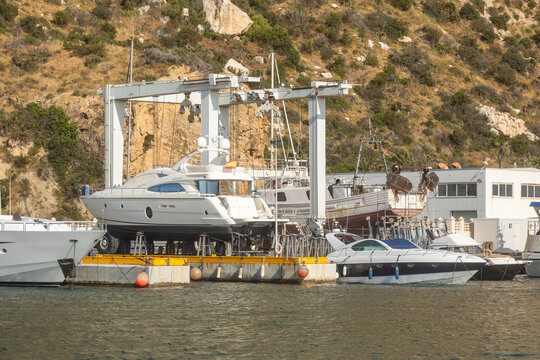 Yacht and boatyard dry dock with travel lift in Calpe