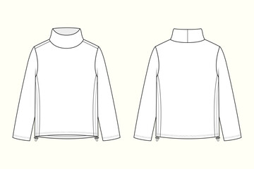 Long Sleeve Mock Neck Pullover Sweater with Drawcord Hem Technical Flat Sketch © MdAmirul