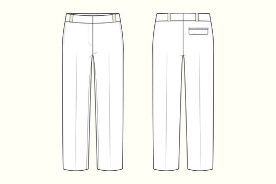 Classic Men's Tailored Trousers with Belt Loops Fashion Technical Flat Sketch