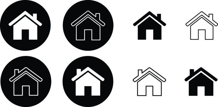 Home icon set. collection of house sign and symbol in solid, line, and outline style on a transparent background.