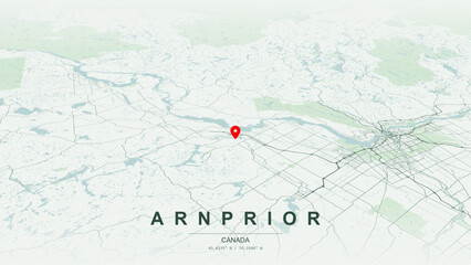 Modern minimalist vector map of Arnprior, Ontario. High-quality scalable illustration of Arnprior geographic boundaries, Ottawa River and Madawaska River confluence shoreline for posters design. © AliRza