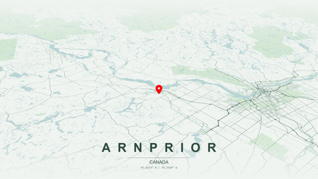 Modern minimalist vector map of Arnprior, Ontario. High-quality scalable illustration of Arnprior geographic boundaries, Ottawa River and Madawaska River confluence shoreline for posters design.