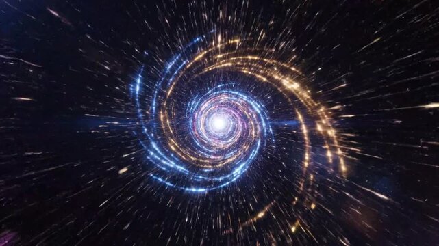 Colorful light vortex in deep space with glowing particles