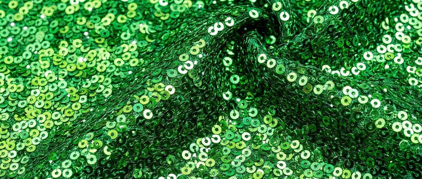 Emerald green sequin fabric background with background glamorous material