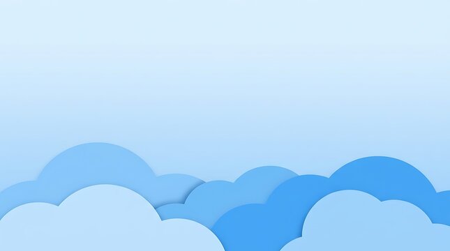 Abstract blue paper cut clouds on light background design