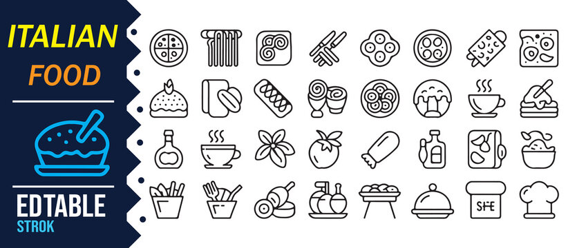 Italian Cuisine Line Icon Pack for Restaurant and Menu Design