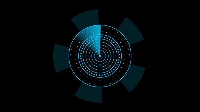Realistic radar in searching. Military search system blip 4k motion animation. Navigation interface. Available in 4K video render footage in black background.4k video.